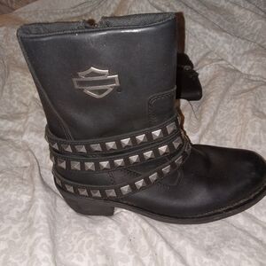 Harley-Davidson Black Leather Boots with Silver Accents